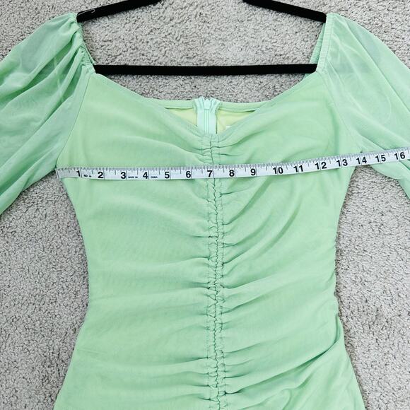 HelloMolly Bachelorette Approved Dress green Women's 4 ruched long sheer Sleeve - Picture 7 of 11
